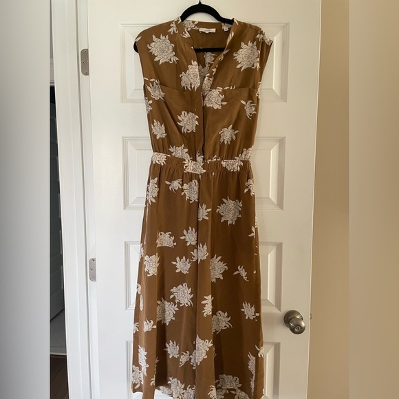 Vince Silk Chrysanthemum Romper/Jumpsuit, Brown/White, Size Small - Picture 2 of 11